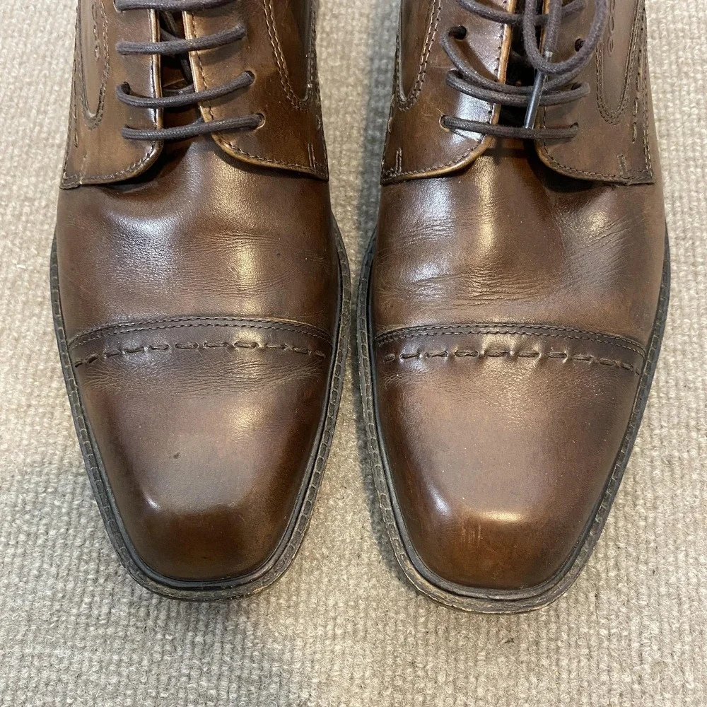 ECCO Shoes Mens Size 9.5 W Brown Leather Cap Toe Derby Square Toe Oxfords BIOM‎